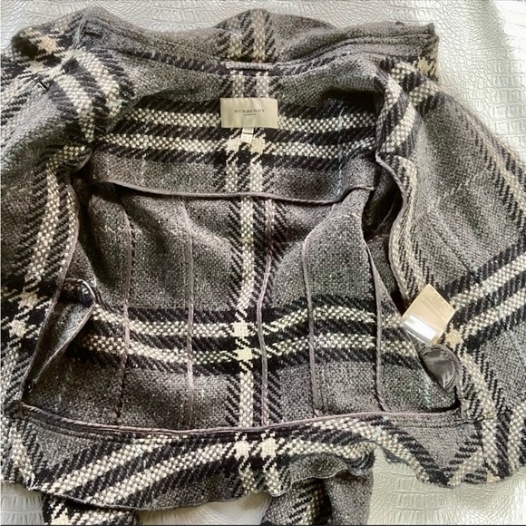 Burberry short gray metallic plaid wool jacket - Picture 7 of 12